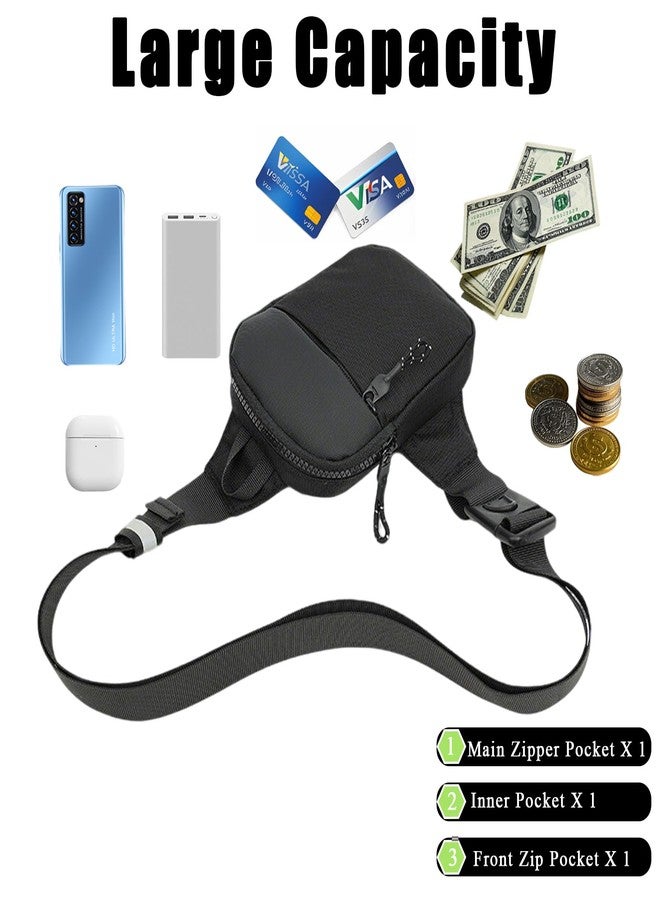 Hapforever 1PC Mini Black Sling Bag for Women and Men, Small Water Resistant Fanny Pack with Two Zipper Pockets Lightweight Crossbody Phone Chest Bag for Running Hiking Traveling (Black) - Image 4